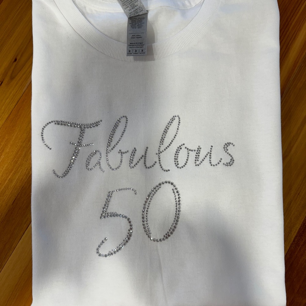 50th Birthday Rhinestone Ladies Tshirt NEW